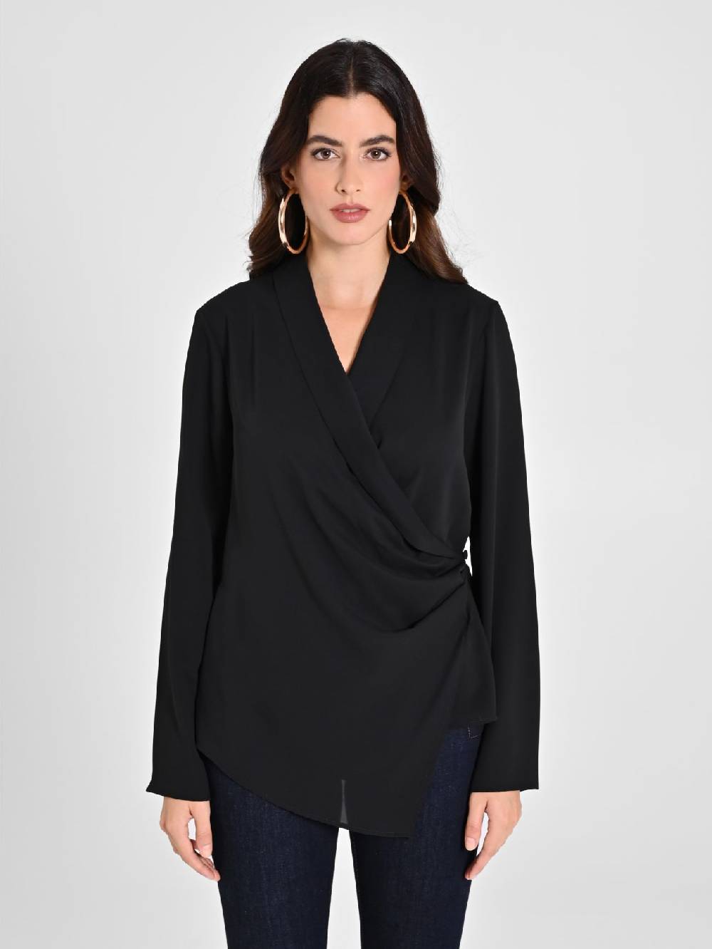 Rinascimento Blusa Nera Con Drappeggio