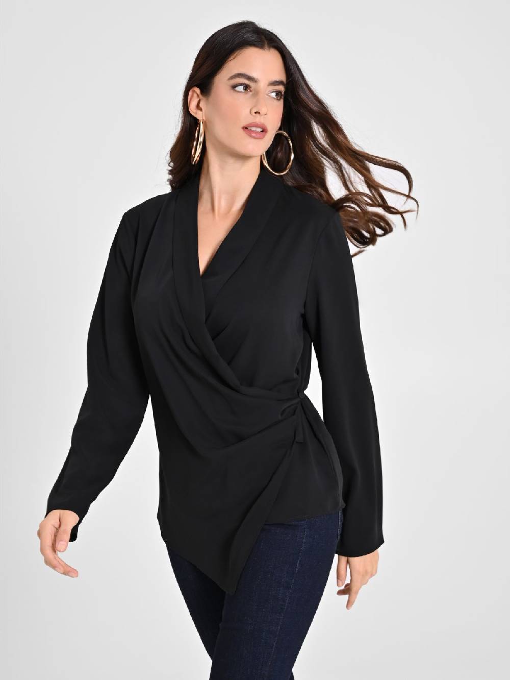 Rinascimento Blusa Nera con Drappeggio