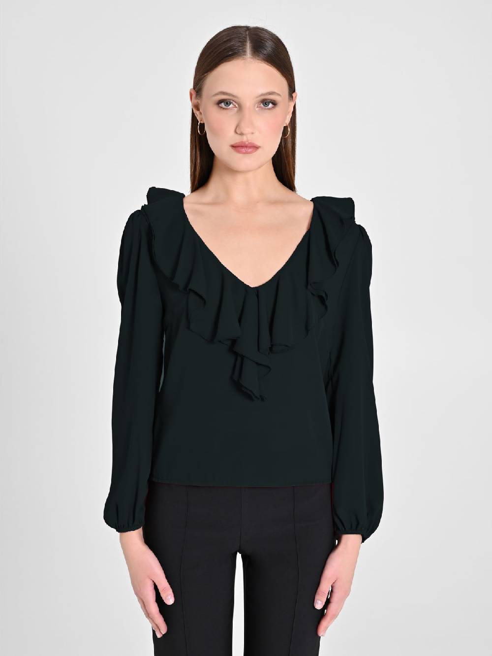 Rinascimento Blusa Nera Con Rouche