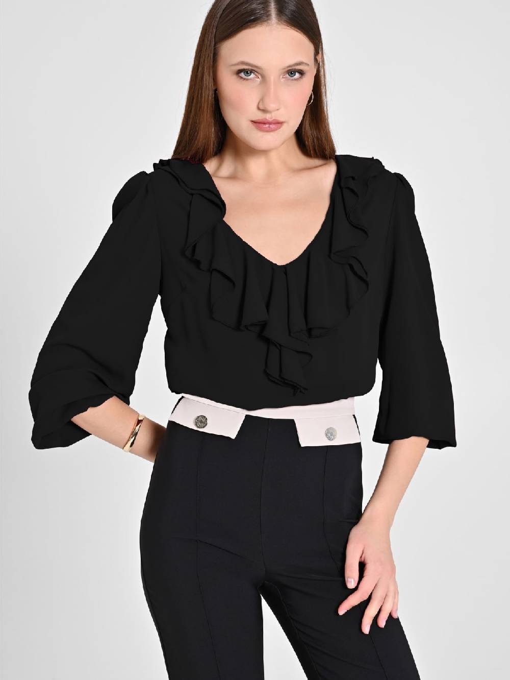 Rinascimento Blusa Nera con Rouche