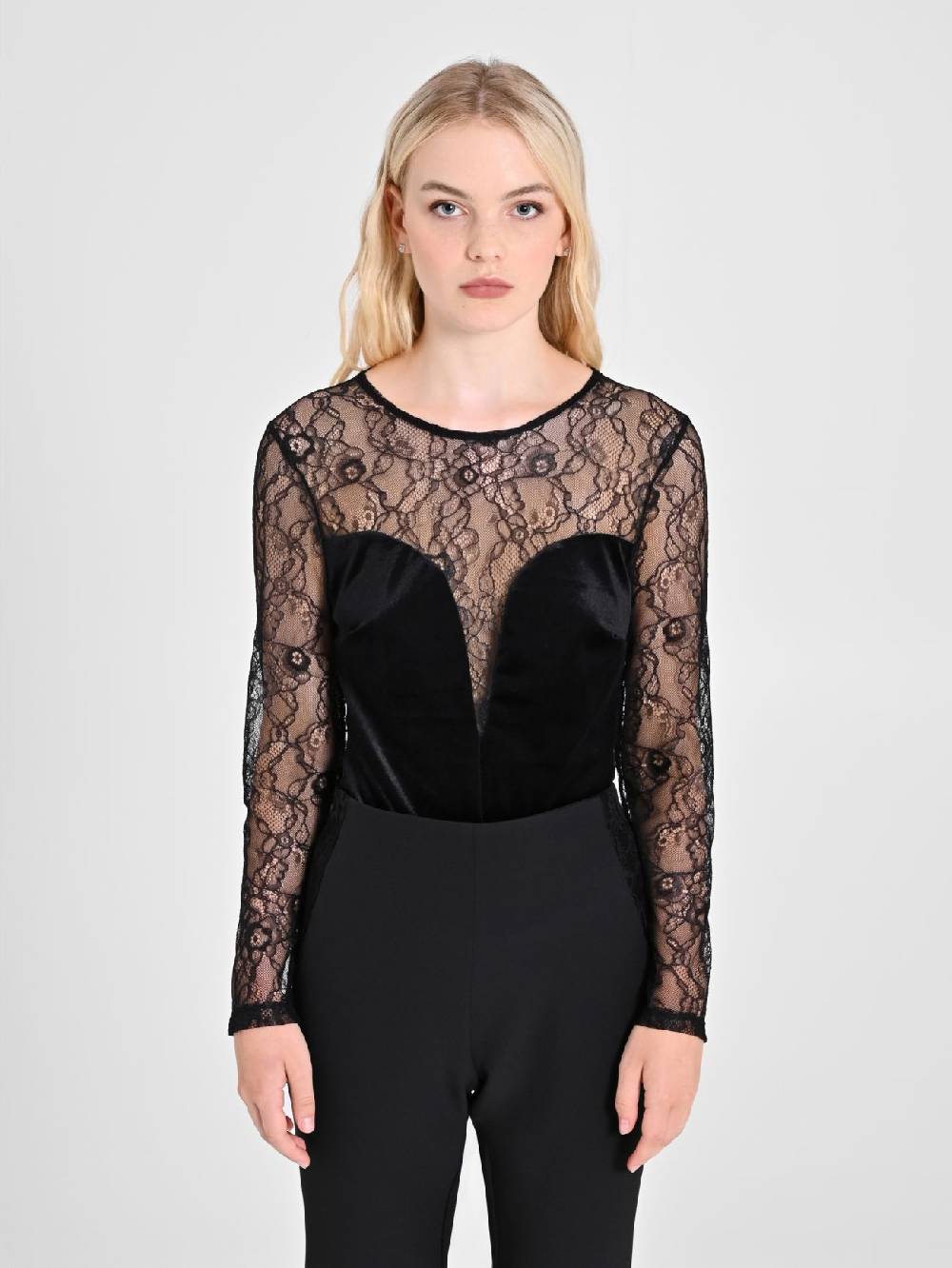 Rinascimento Body In Pizzo E Velluto Nero