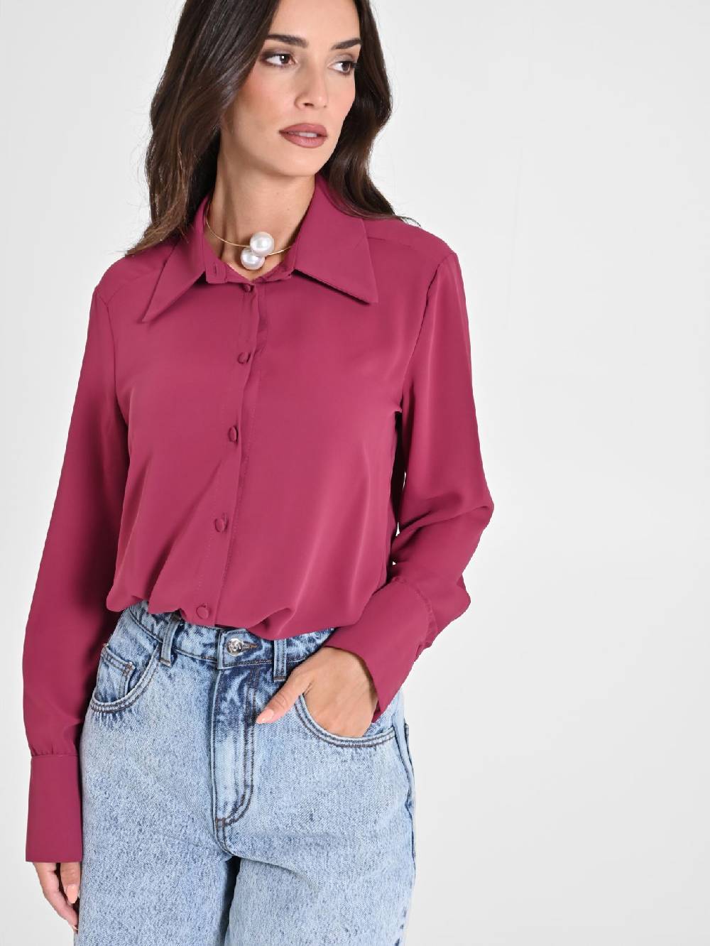 Rinascimento Camicia con Bottoni Ricoperti