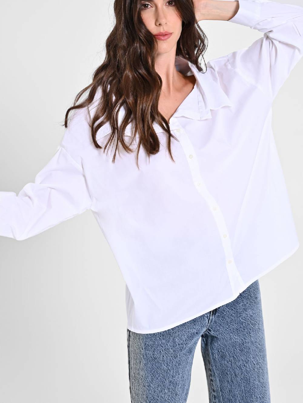 Rinascimento Camicia in Cotone con Collo Aperto