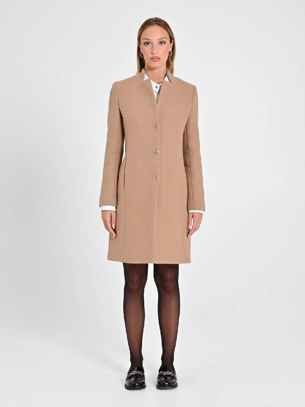Rinascimento Cappotto Beige Con Collo In Piedi