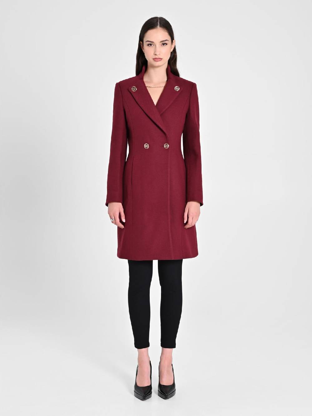 Rinascimento Cappotto Bordeaux Con Collo In Piedi