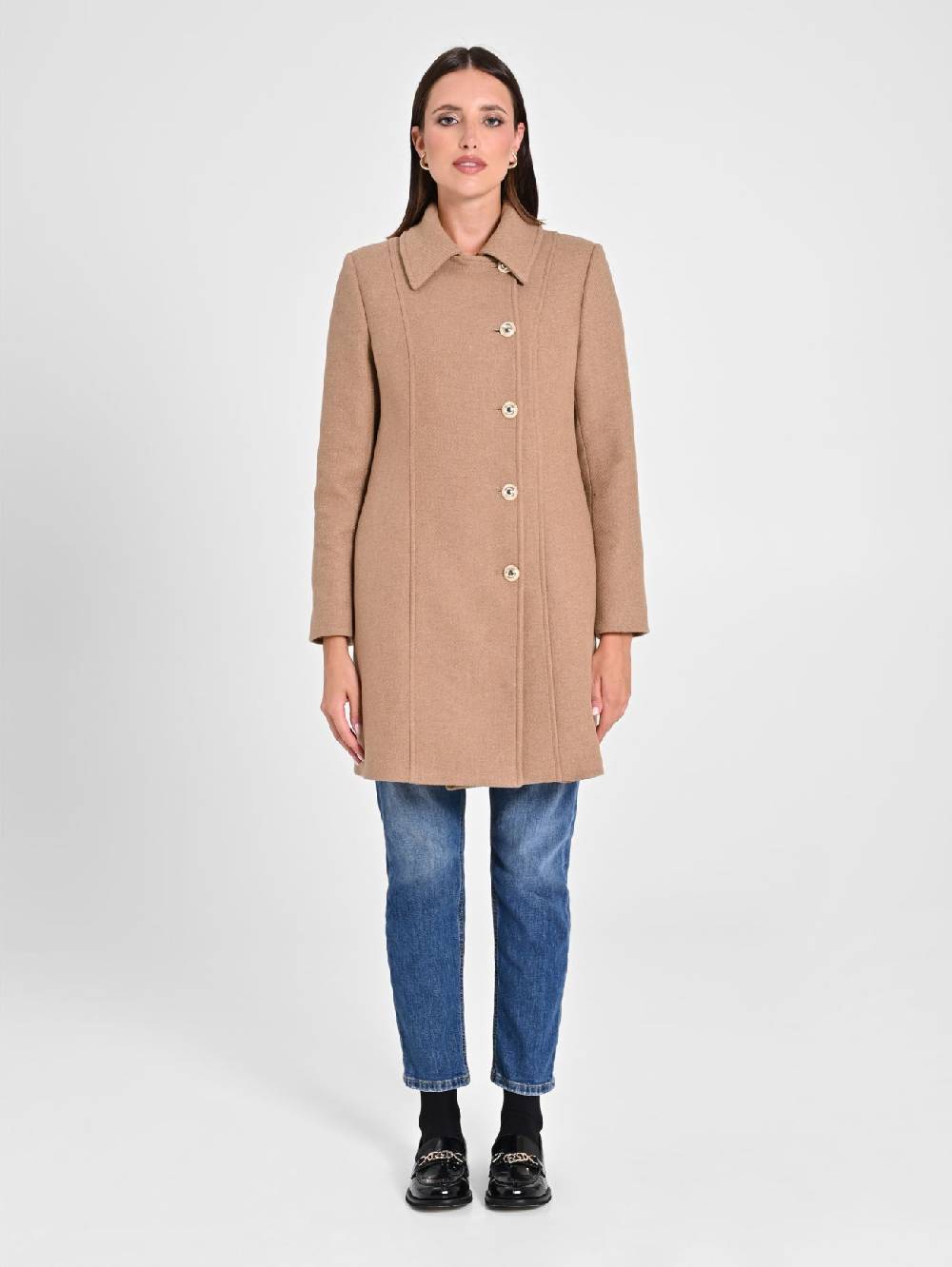 Rinascimento Cappotto Cammello Con Bottoni Dorati