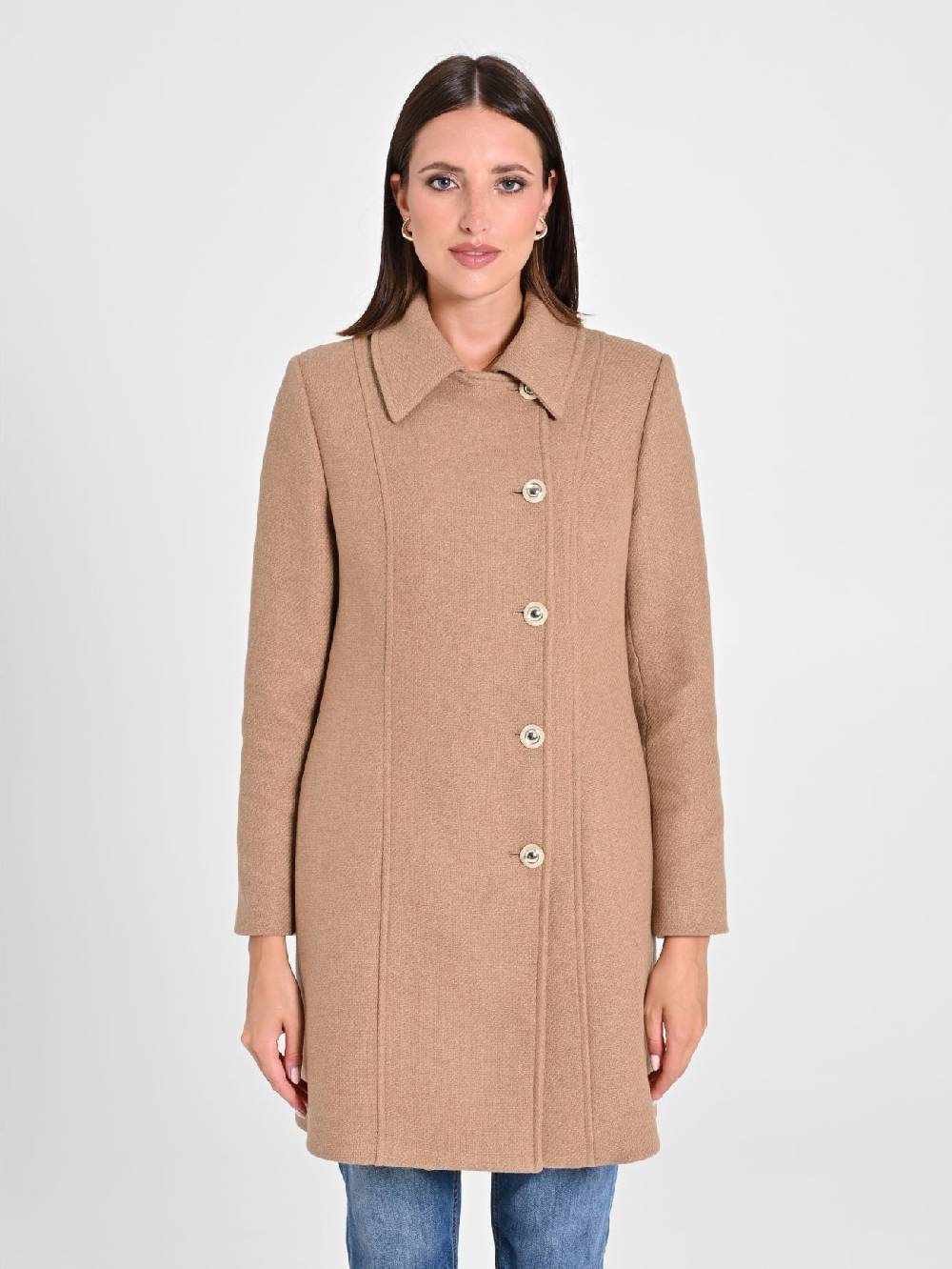 Rinascimento Cappotto Cammello Con Bottoni Dorati