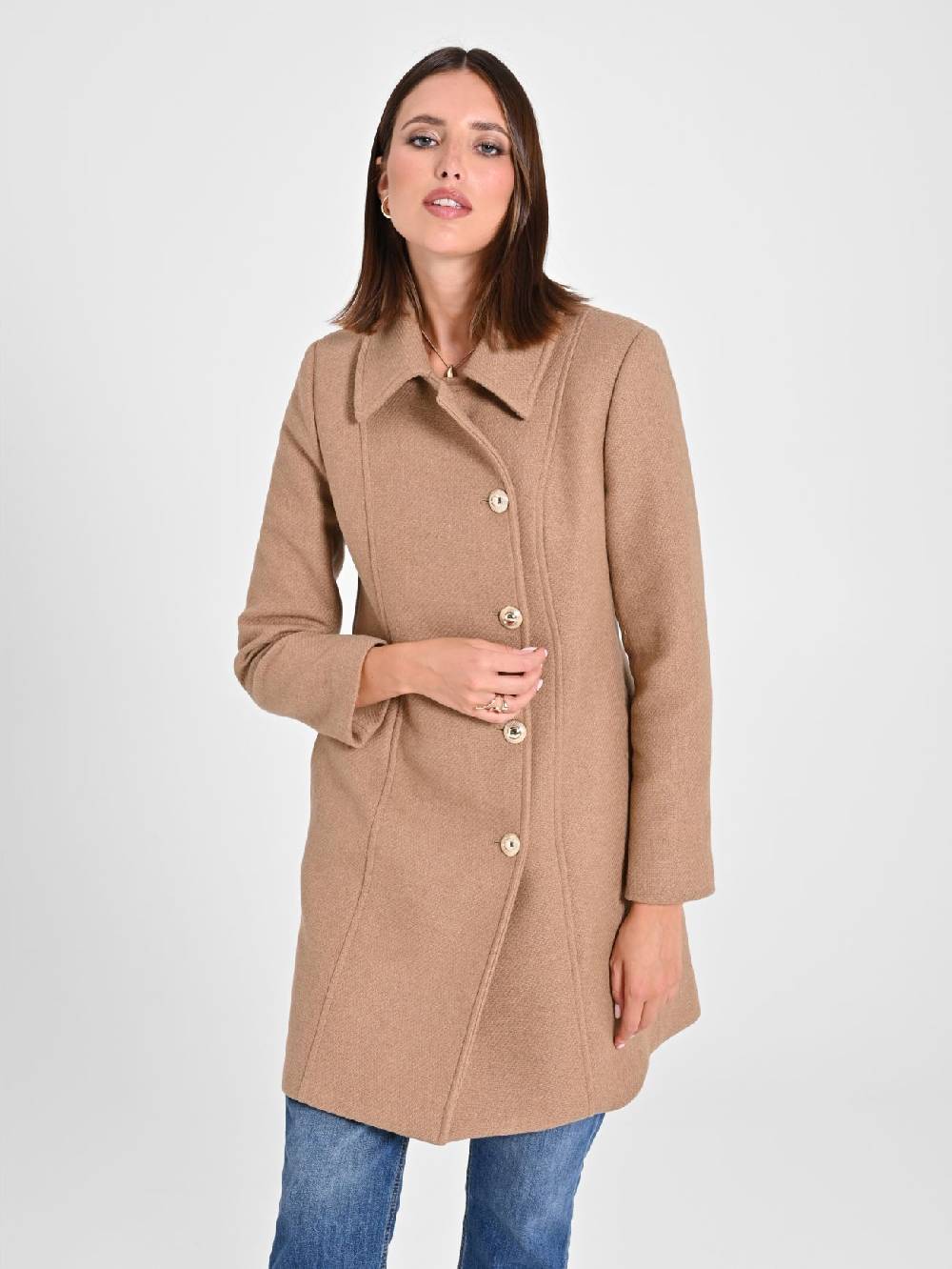 Rinascimento Cappotto Cammello con Bottoni Dorati