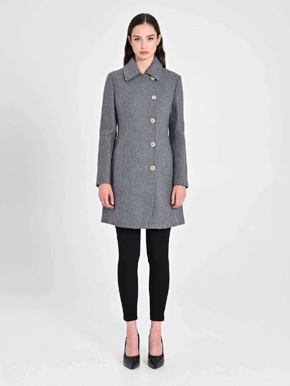 Rinascimento Cappotto Grigio Con Bottoni Dorati