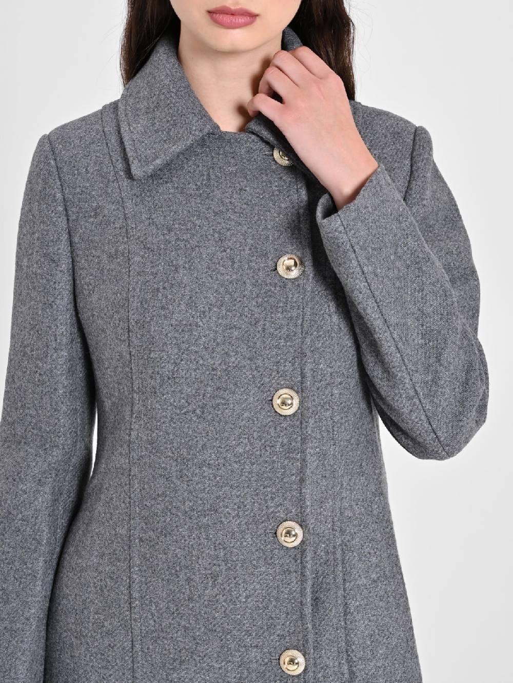 Rinascimento Cappotto Grigio Con Bottoni Dorati