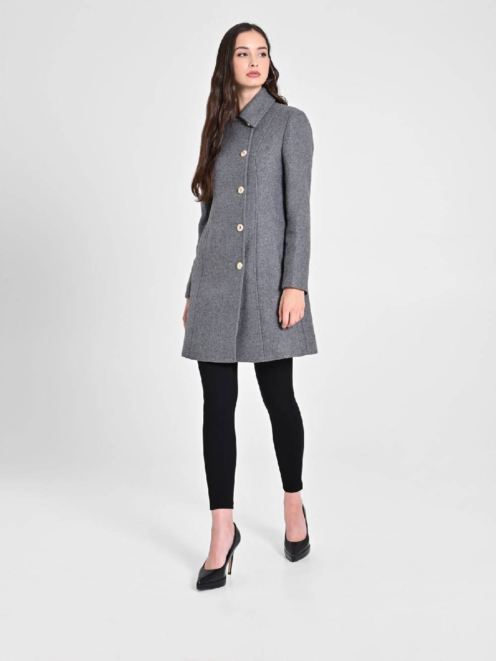 Rinascimento Cappotto Grigio con Bottoni Dorati