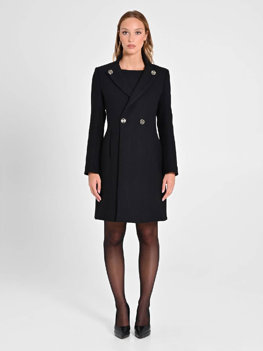 Rinascimento Cappotto Nero Con Collo In Piedi