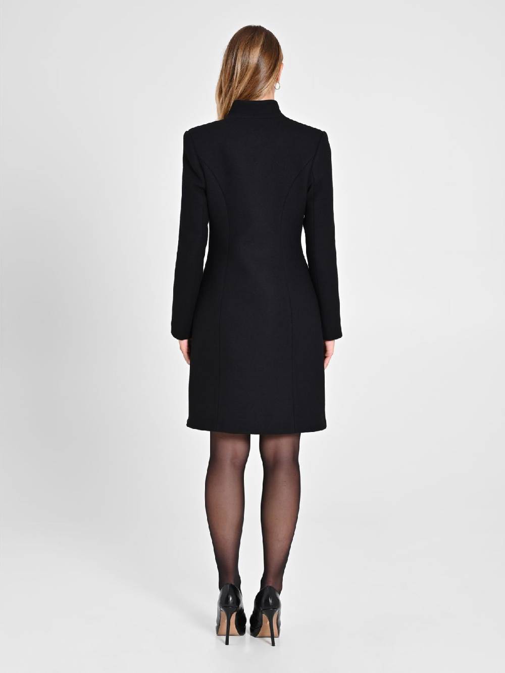 Rinascimento Cappotto Nero Con Collo In Piedi