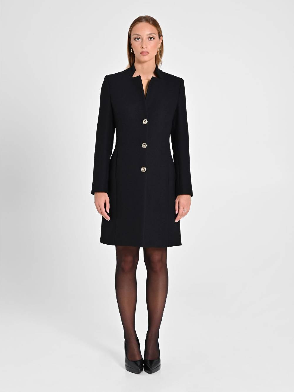 Rinascimento Cappotto Nero Con Collo In Piedi