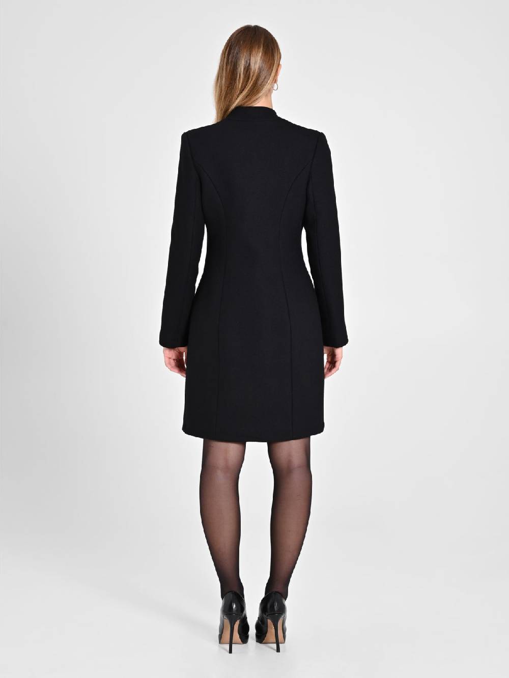 Rinascimento Cappotto Nero Con Collo In Piedi