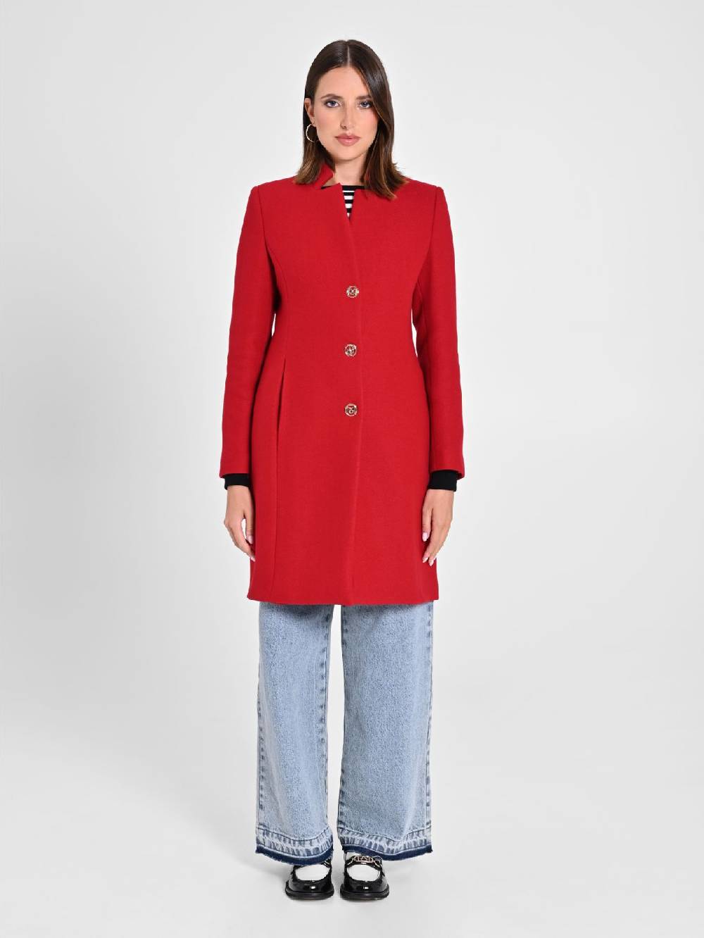 Rinascimento Cappotto Rosso Con Collo In Piedi