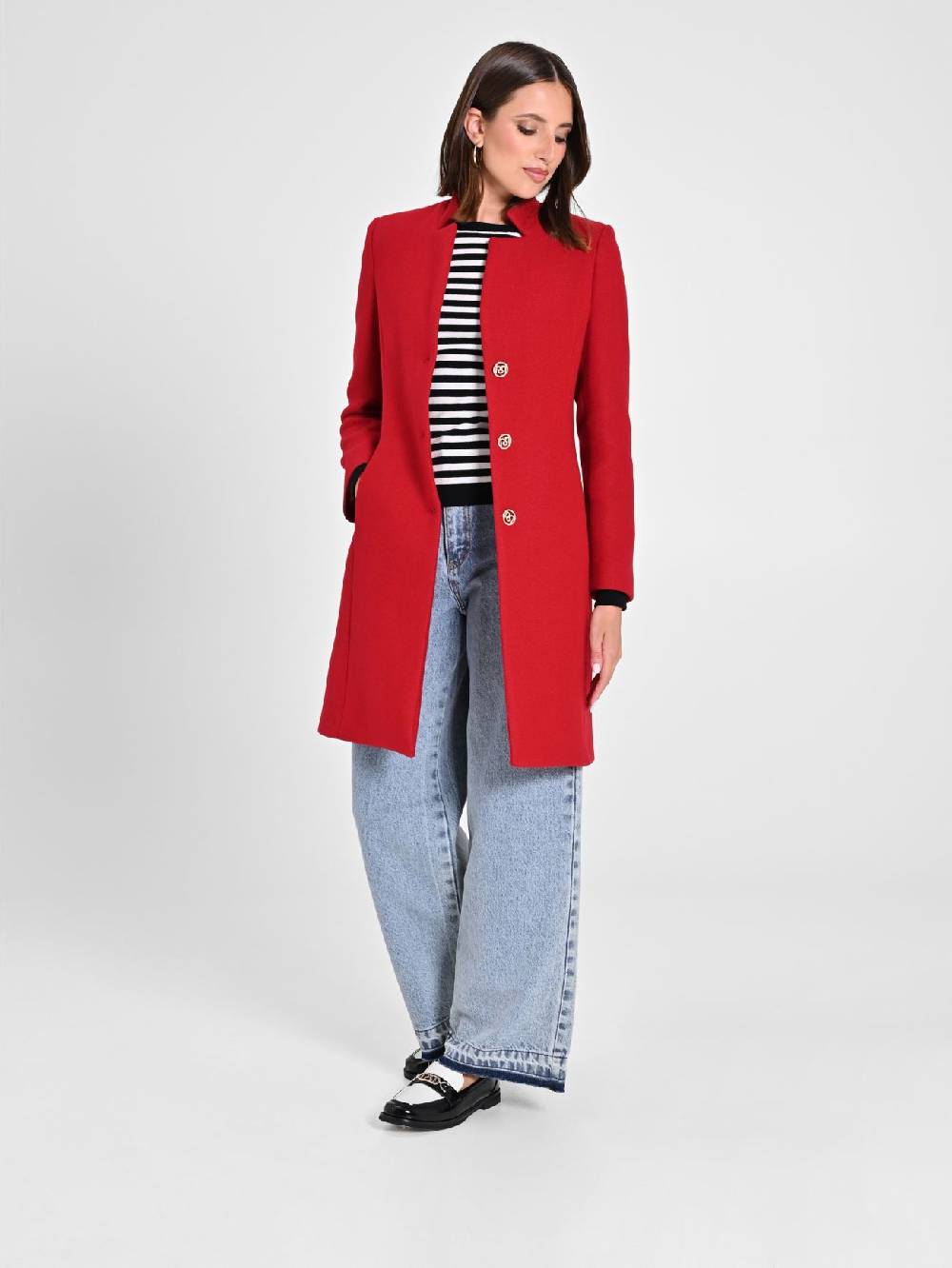 Rinascimento Cappotto Rosso con Collo in Piedi