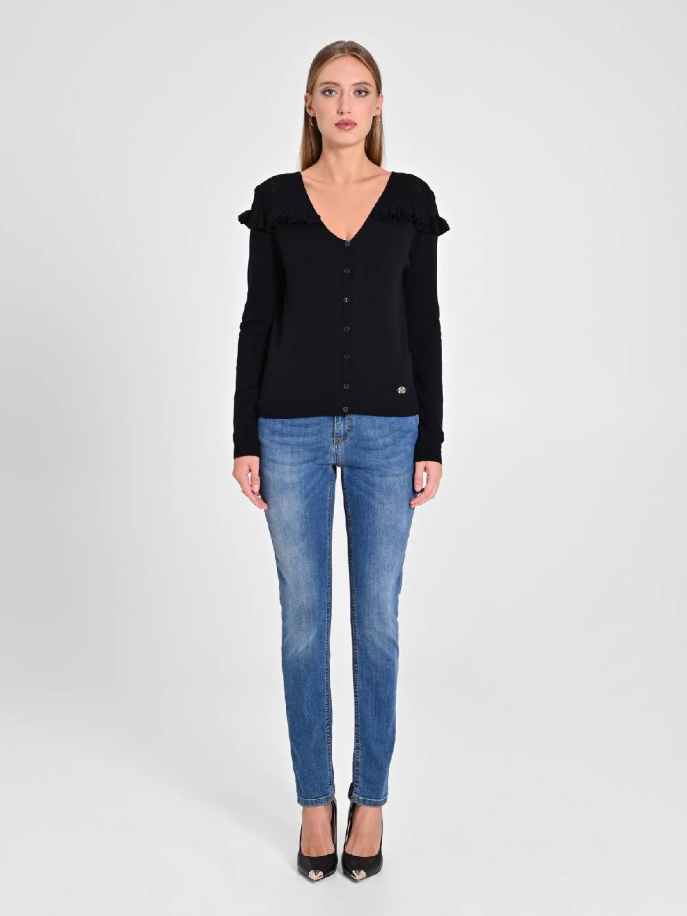 Rinascimento Cardigan Nero Con Rouches