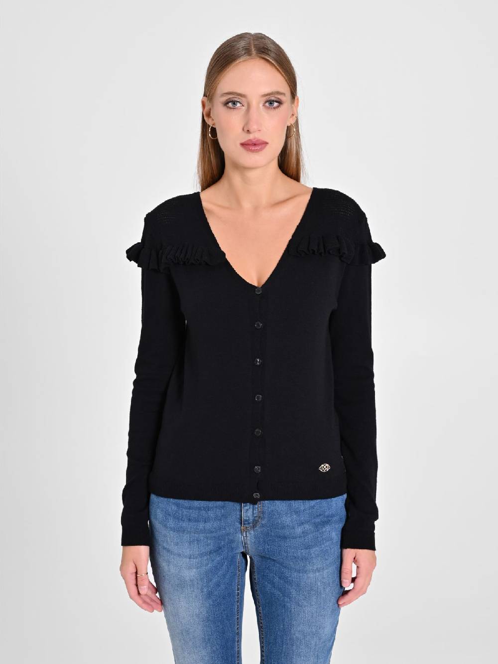 Rinascimento Cardigan Nero Con Rouches
