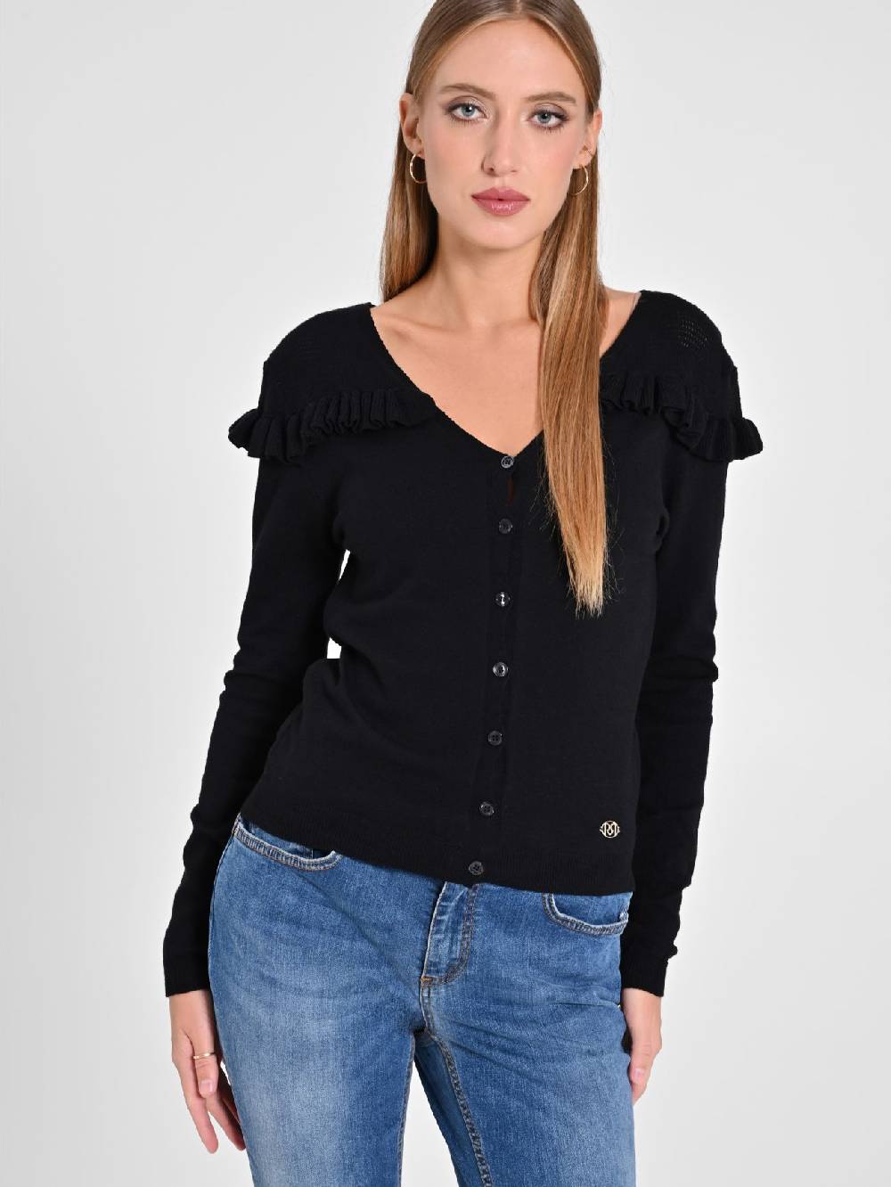 Rinascimento Cardigan Nero con Rouches