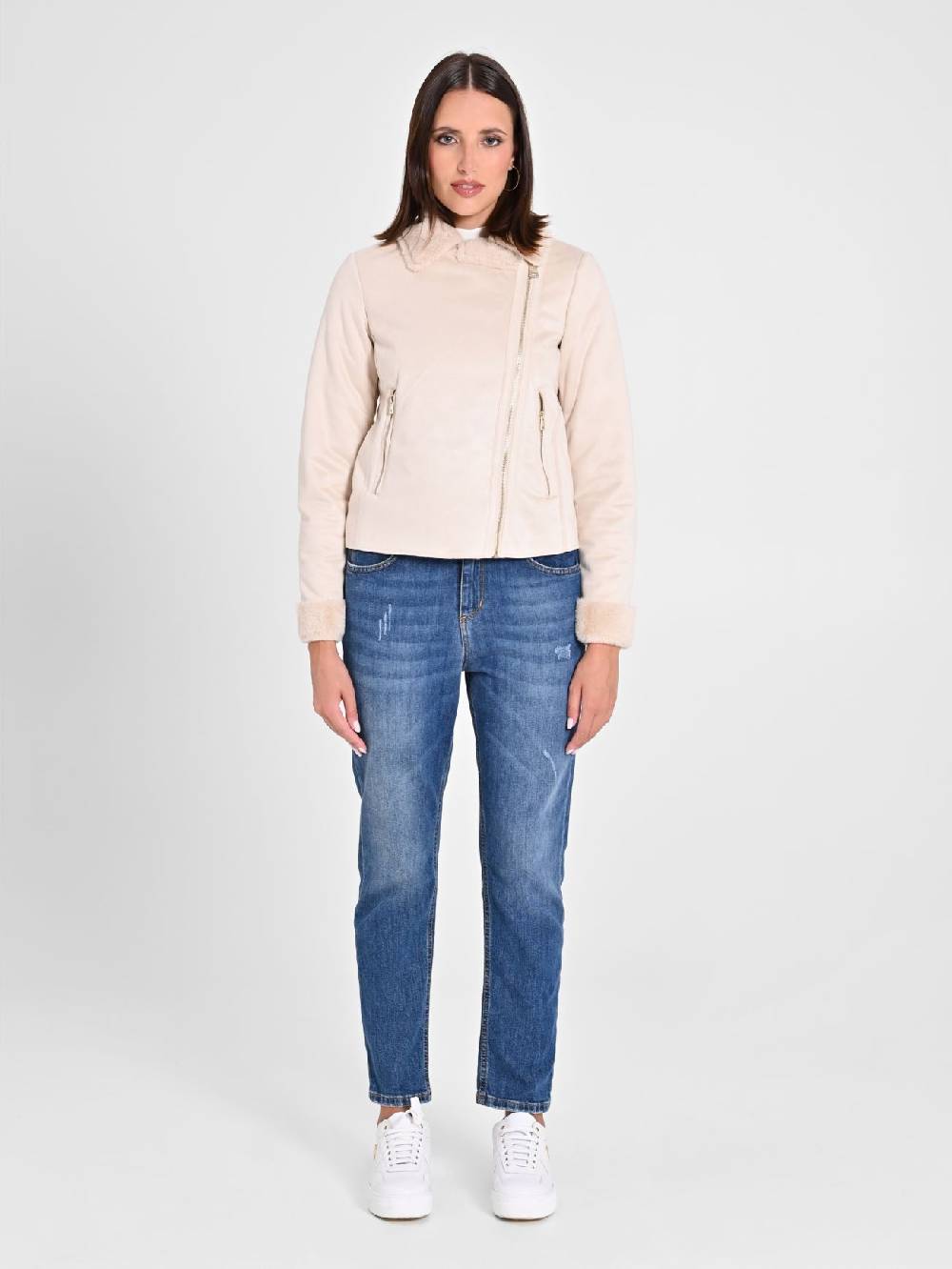 Rinascimento Chiodo Effetto Scamosciato Beige