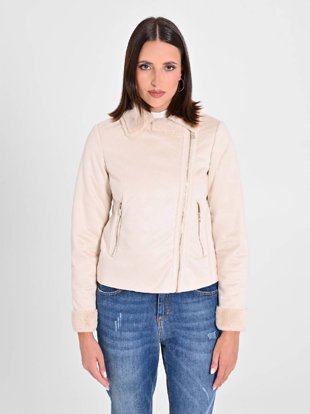 Rinascimento Chiodo Effetto Scamosciato Beige