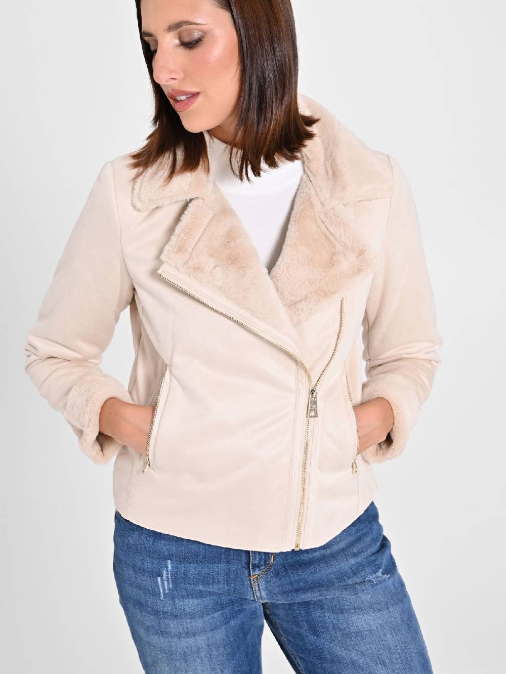 Rinascimento Chiodo effetto Scamosciato Beige