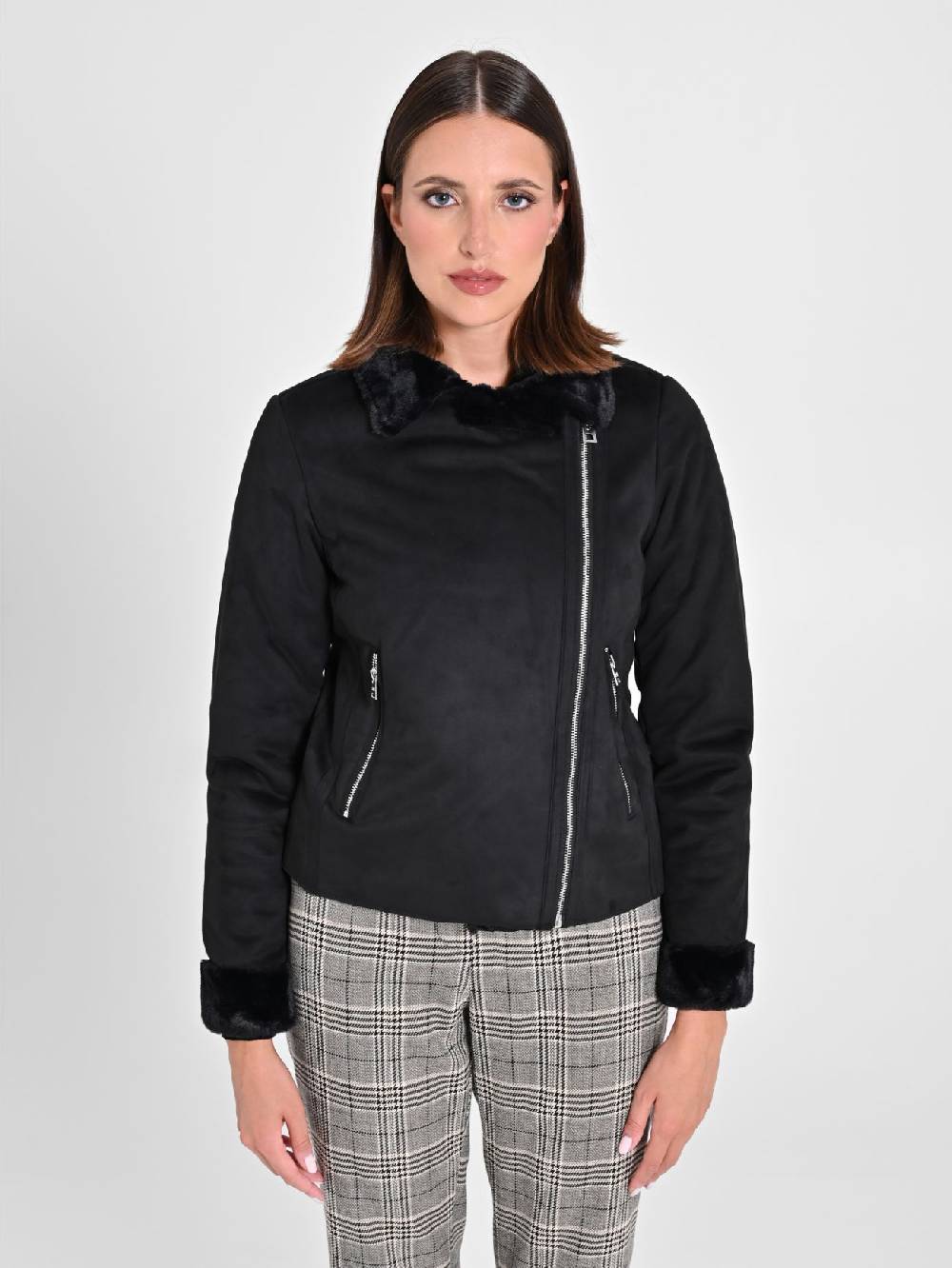 Rinascimento Chiodo Effetto Scamosciato Nero