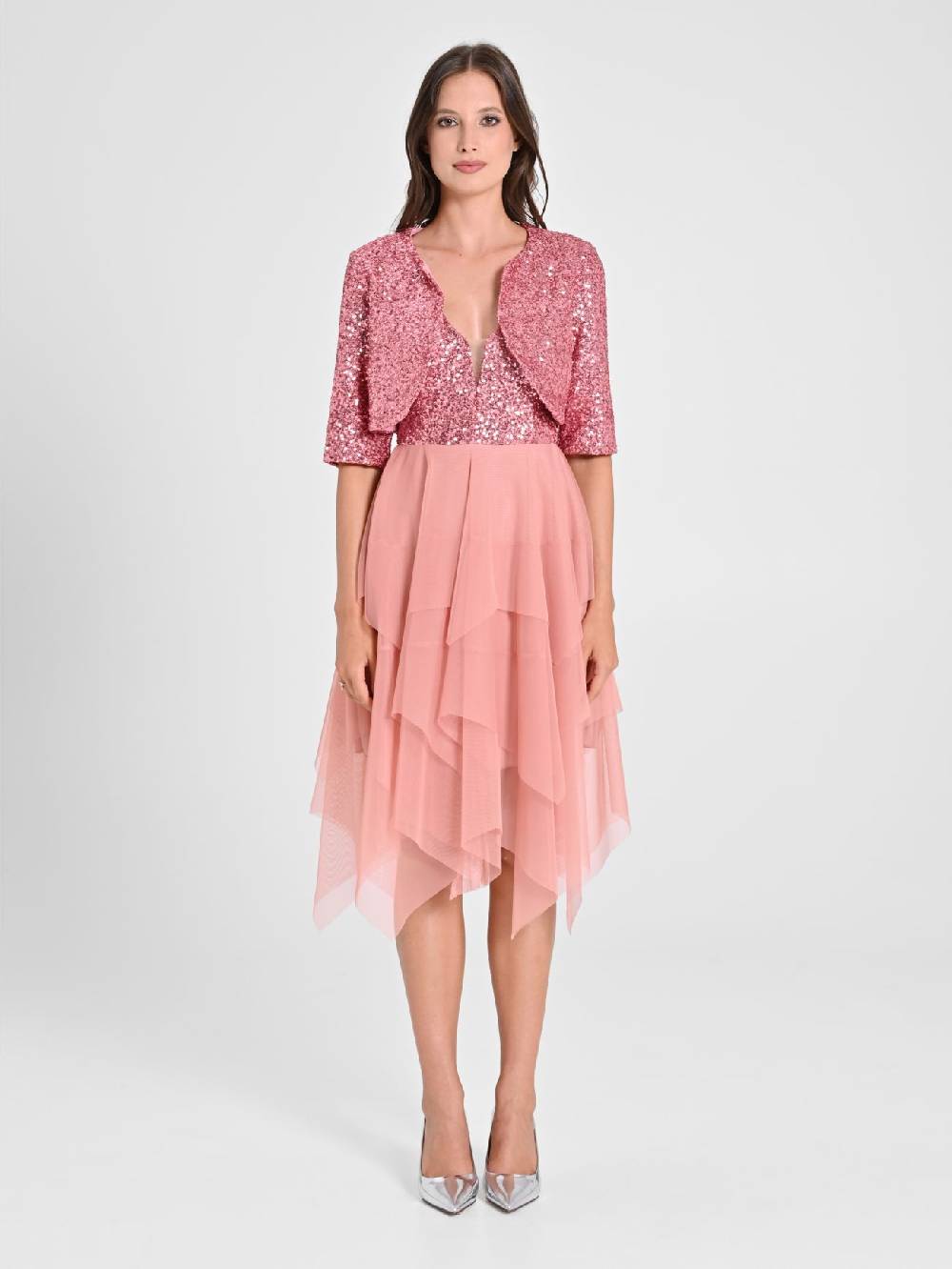 Rinascimento Coprispalle Aperto In Paillettes Rosa