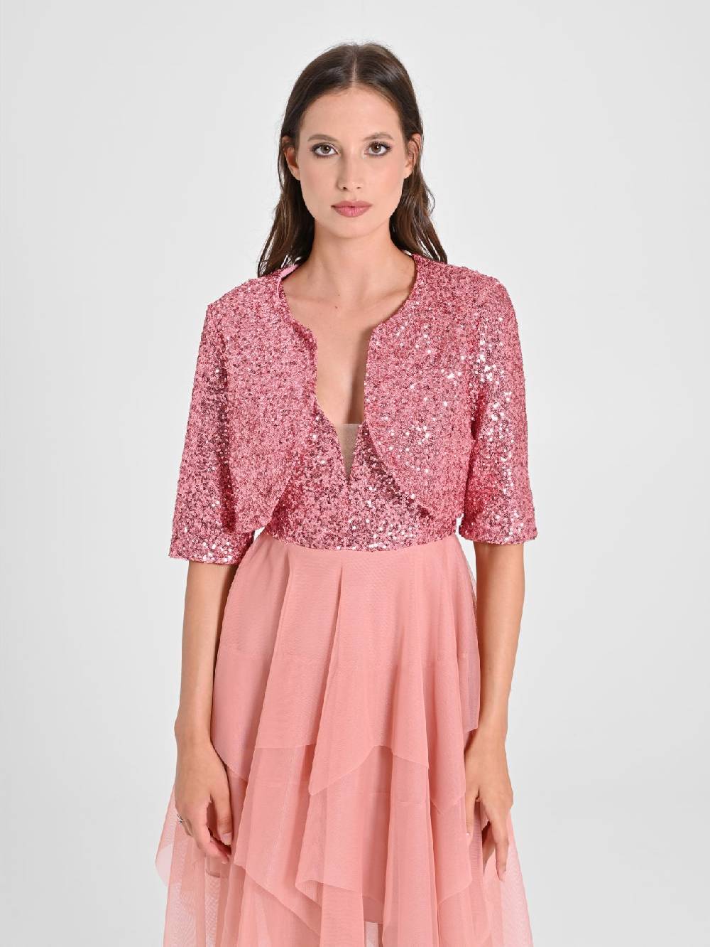 Rinascimento Coprispalle Aperto In Paillettes Rosa