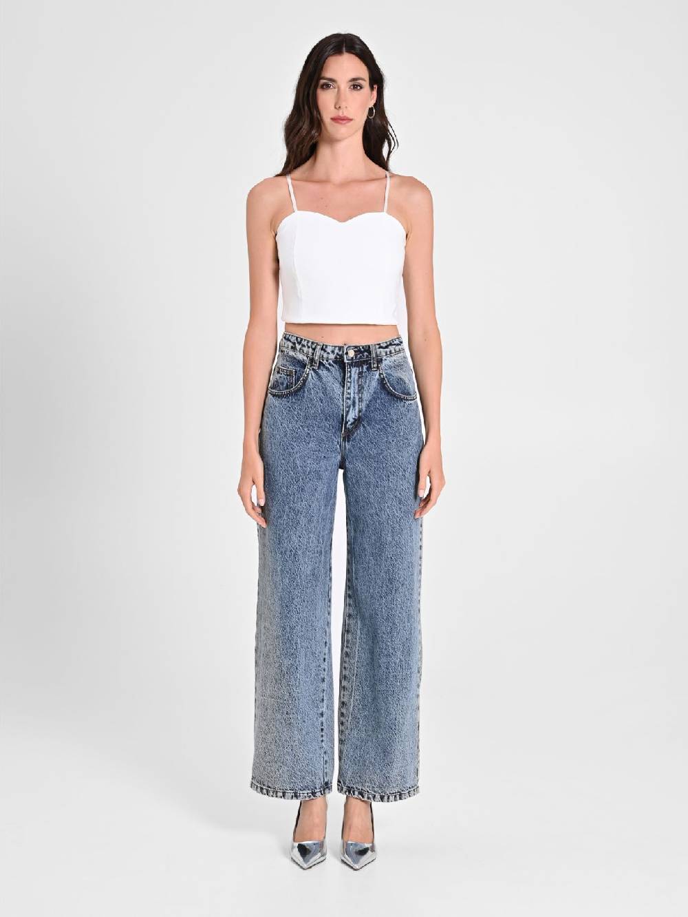 Rinascimento Crop Top Bianco Con Scollo A Cuore