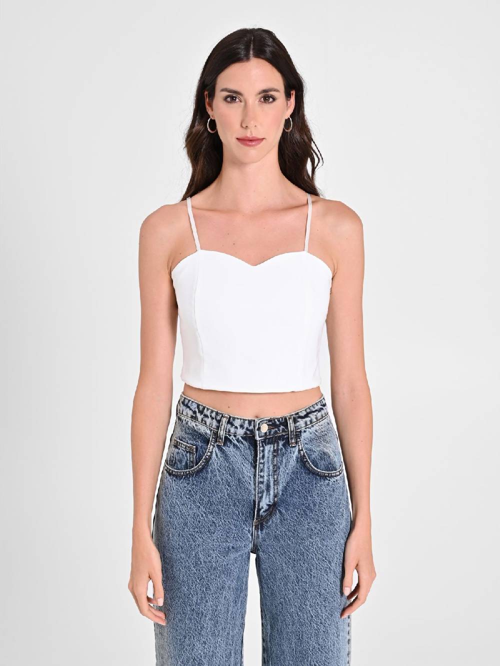 Rinascimento Crop Top Bianco Con Scollo A Cuore