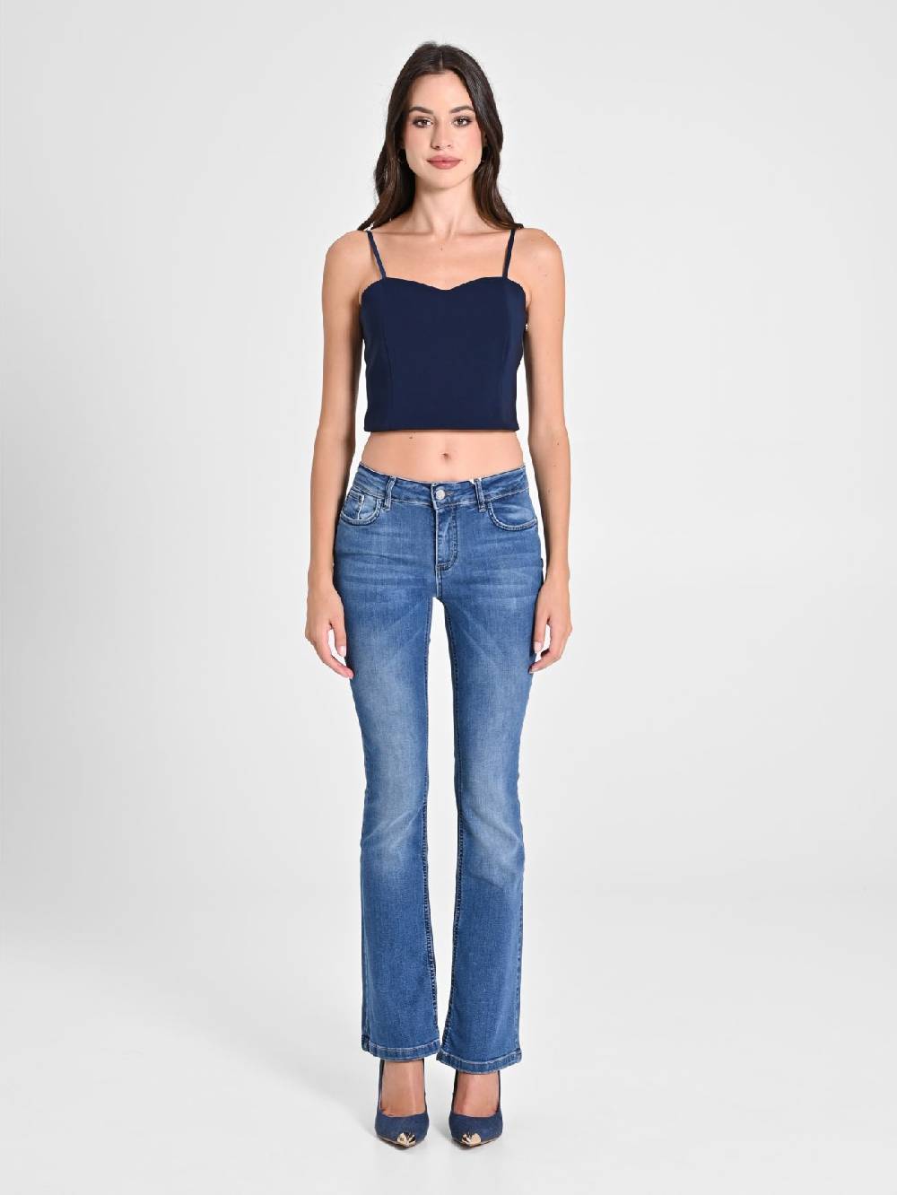 Rinascimento Crop Top Blu Con Scollo A Cuore