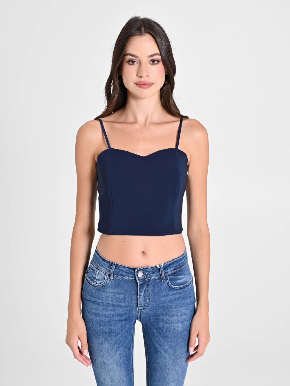 Rinascimento Crop Top Blu Con Scollo A Cuore