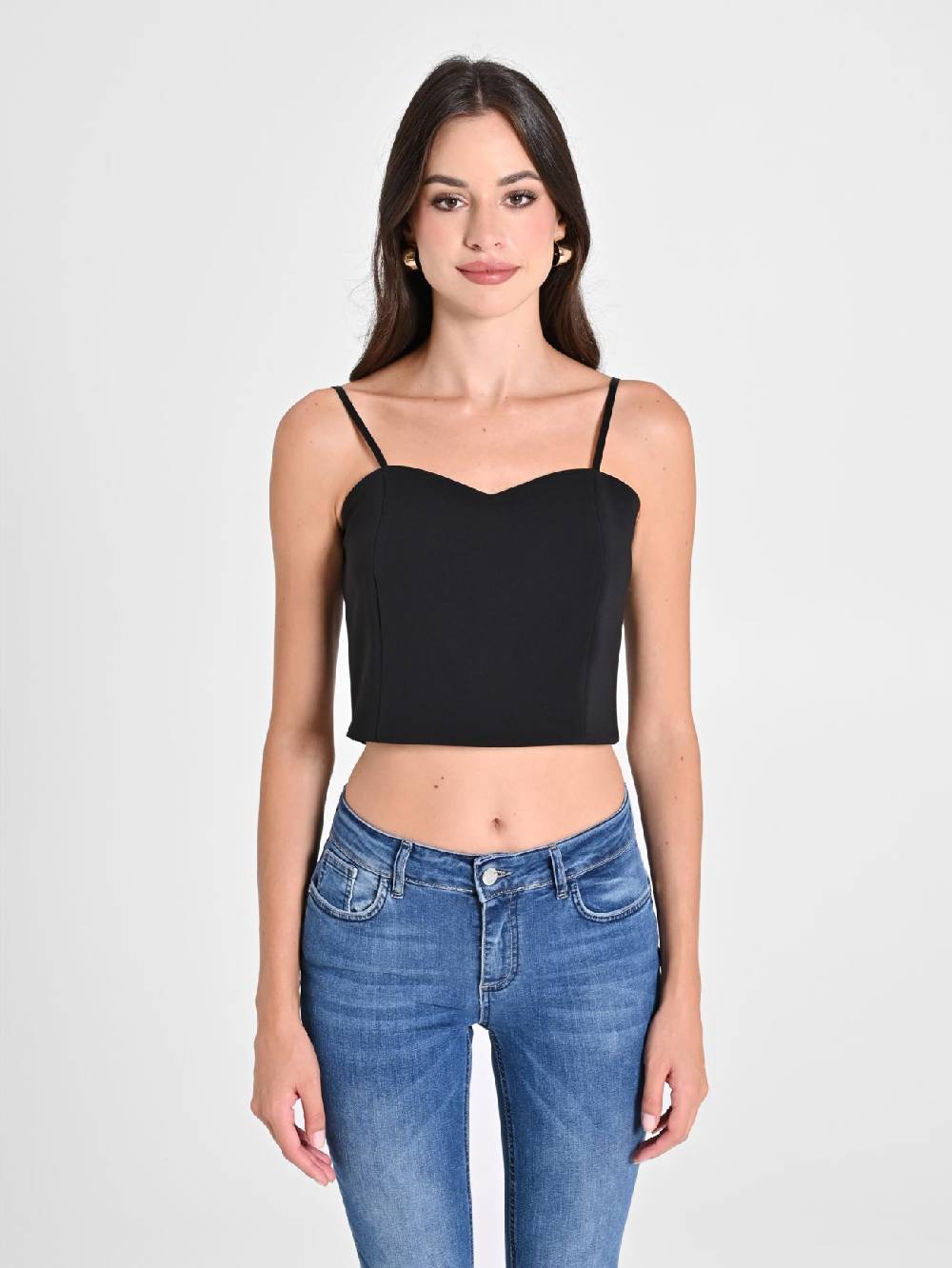 Rinascimento Crop Top Nero Con Scollo A Cuore