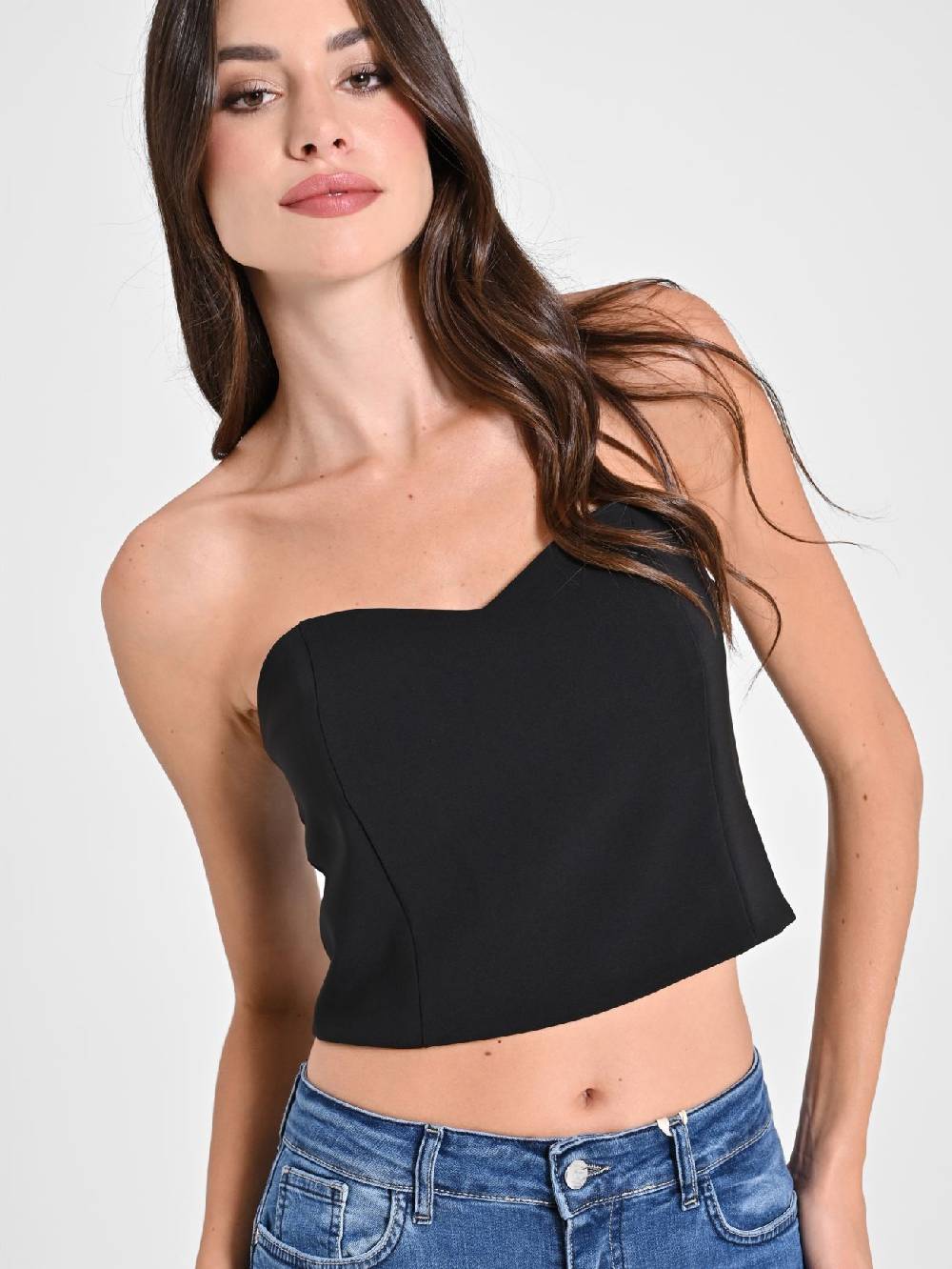 Rinascimento Crop Top Nero con Scollo a Cuore