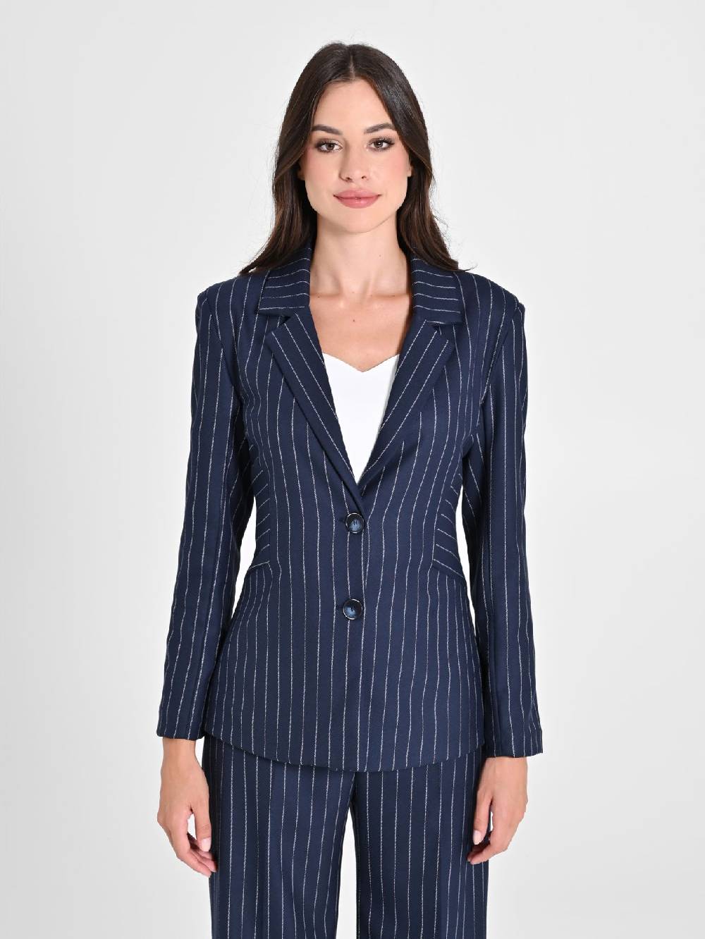 Rinascimento Giacca Gessata Blu Donna