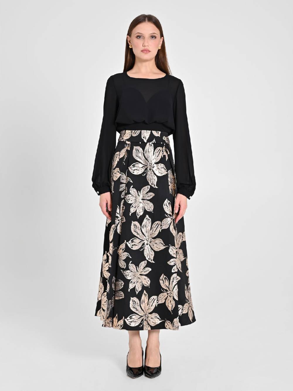 Rinascimento Gonna Fiori Dorati Jacquard