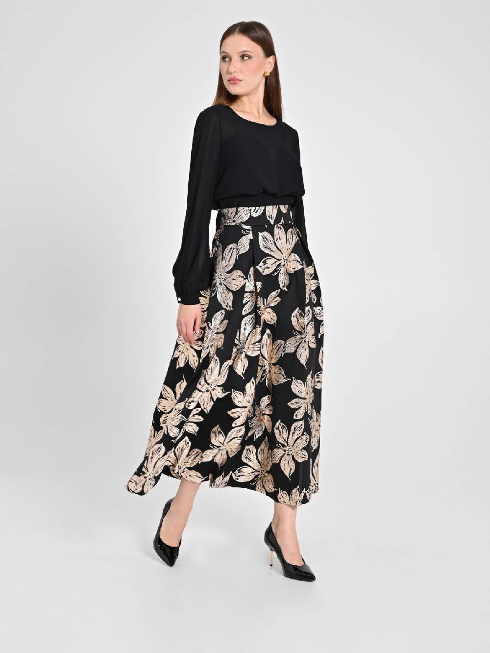 Rinascimento Gonna Fiori Dorati Jacquard