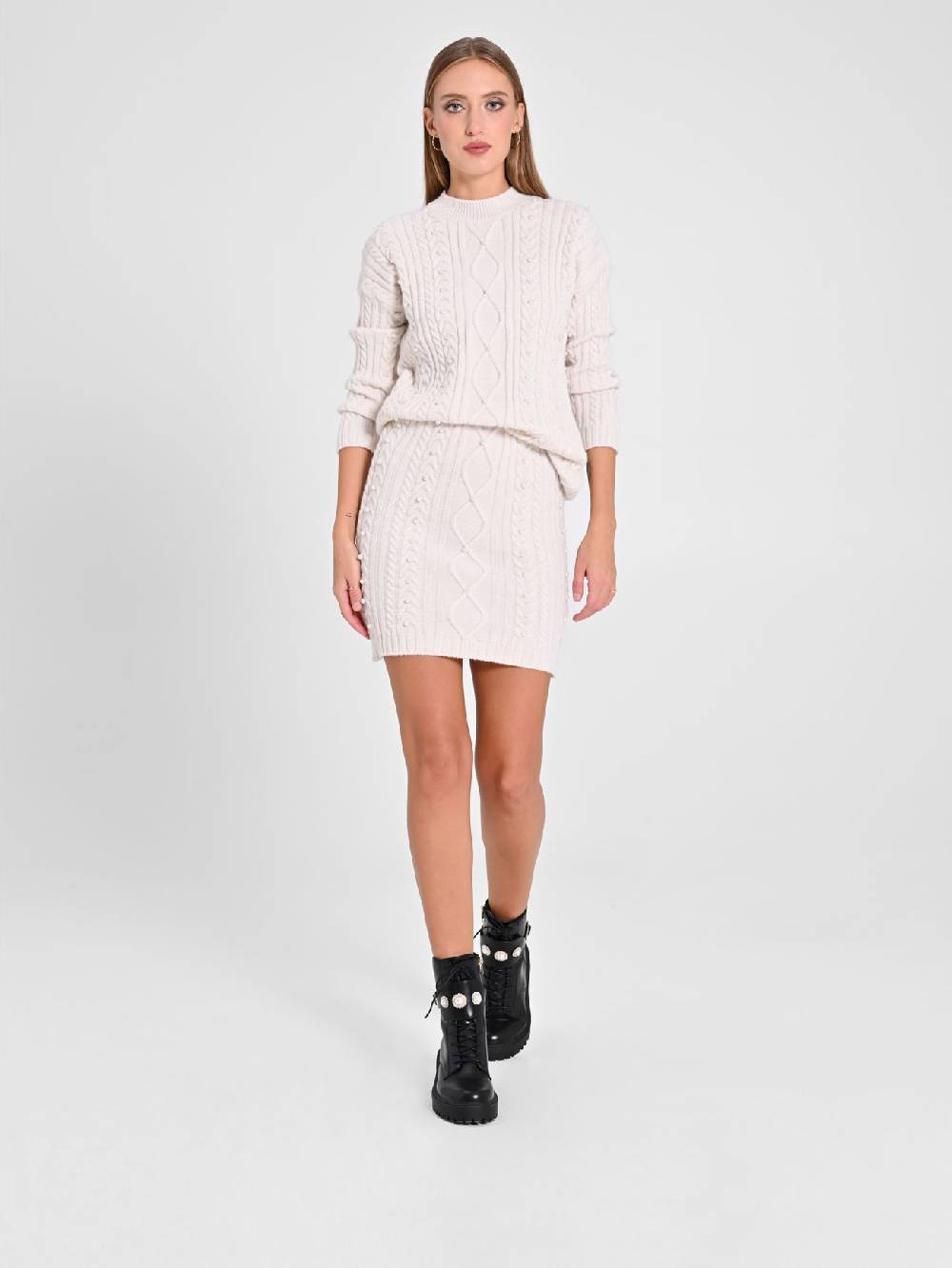 Rinascimento Gonna in Maglia Bianca con Perle