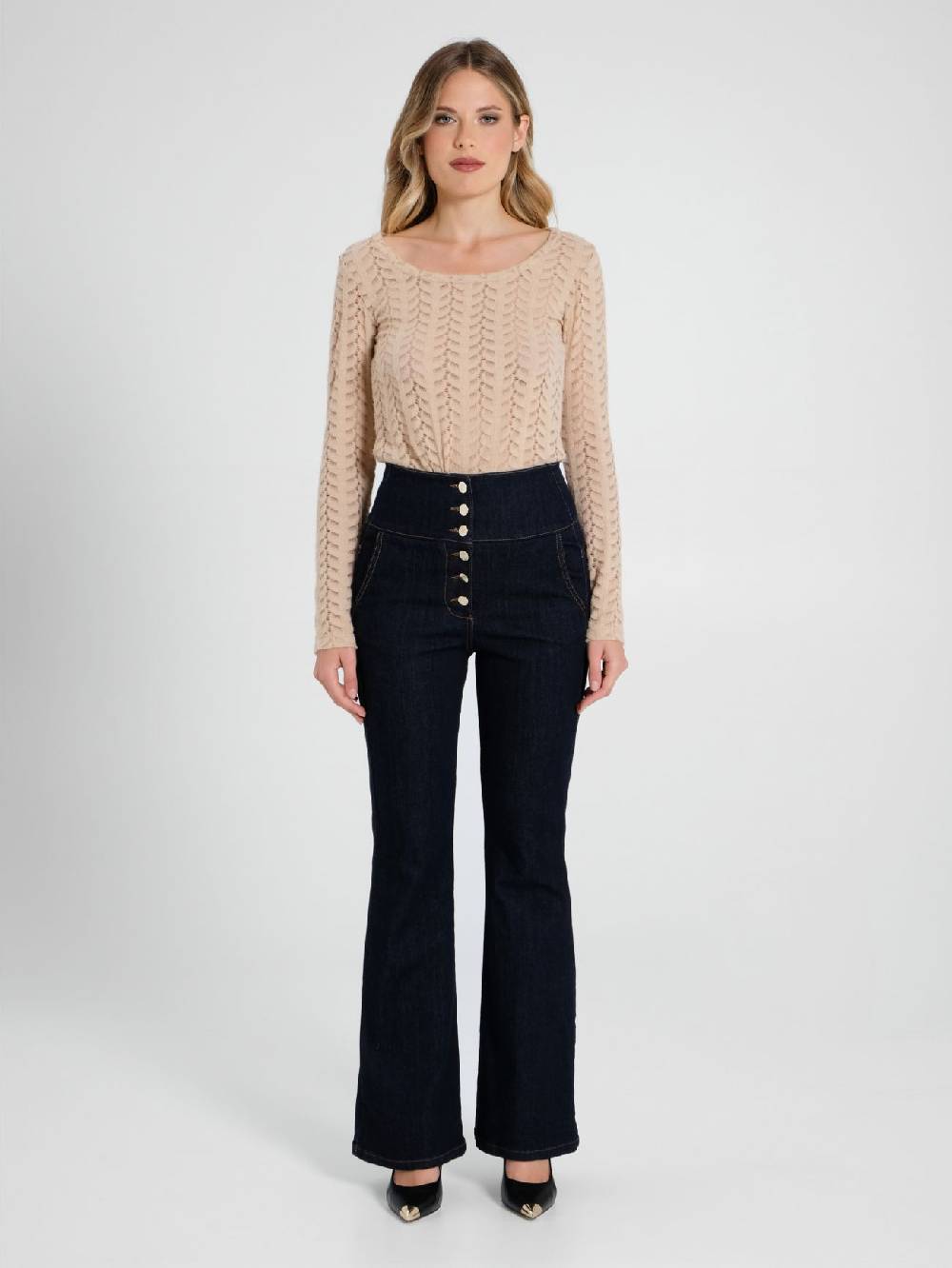 Rinascimento Jeans Flared A Vita Alta