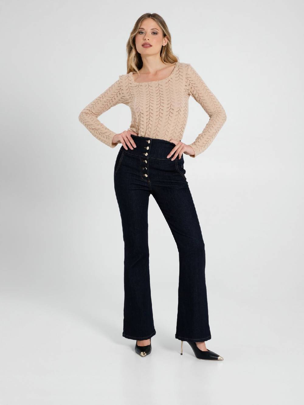 Rinascimento Jeans Flared a Vita Alta