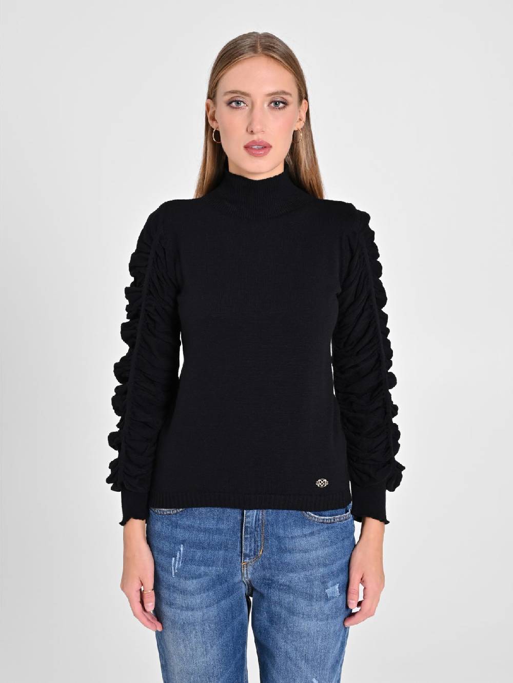 Rinascimento Lupetto Nero Con Arricci