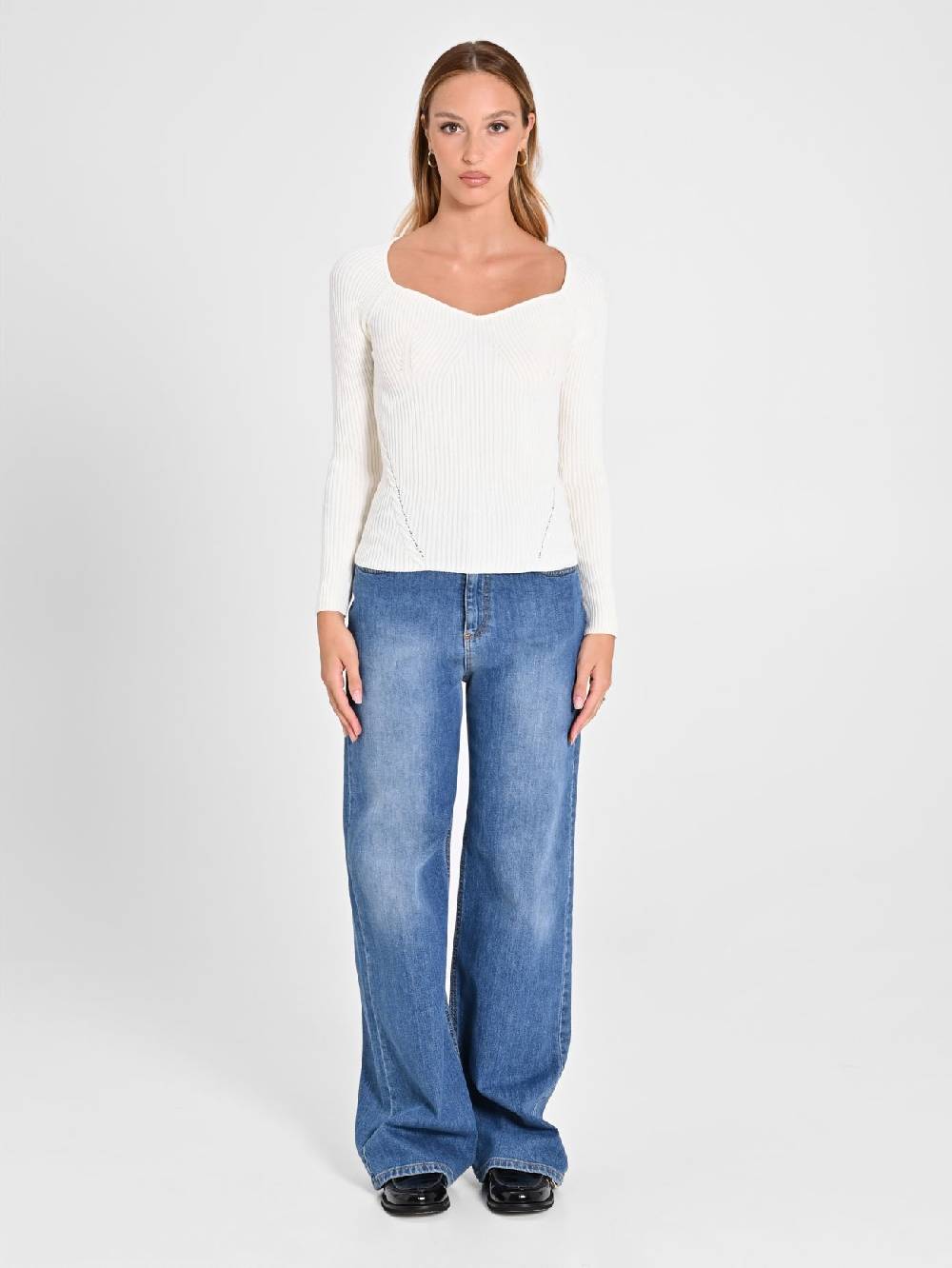 Rinascimento Maglia Bianca Con Scollo A Cuore