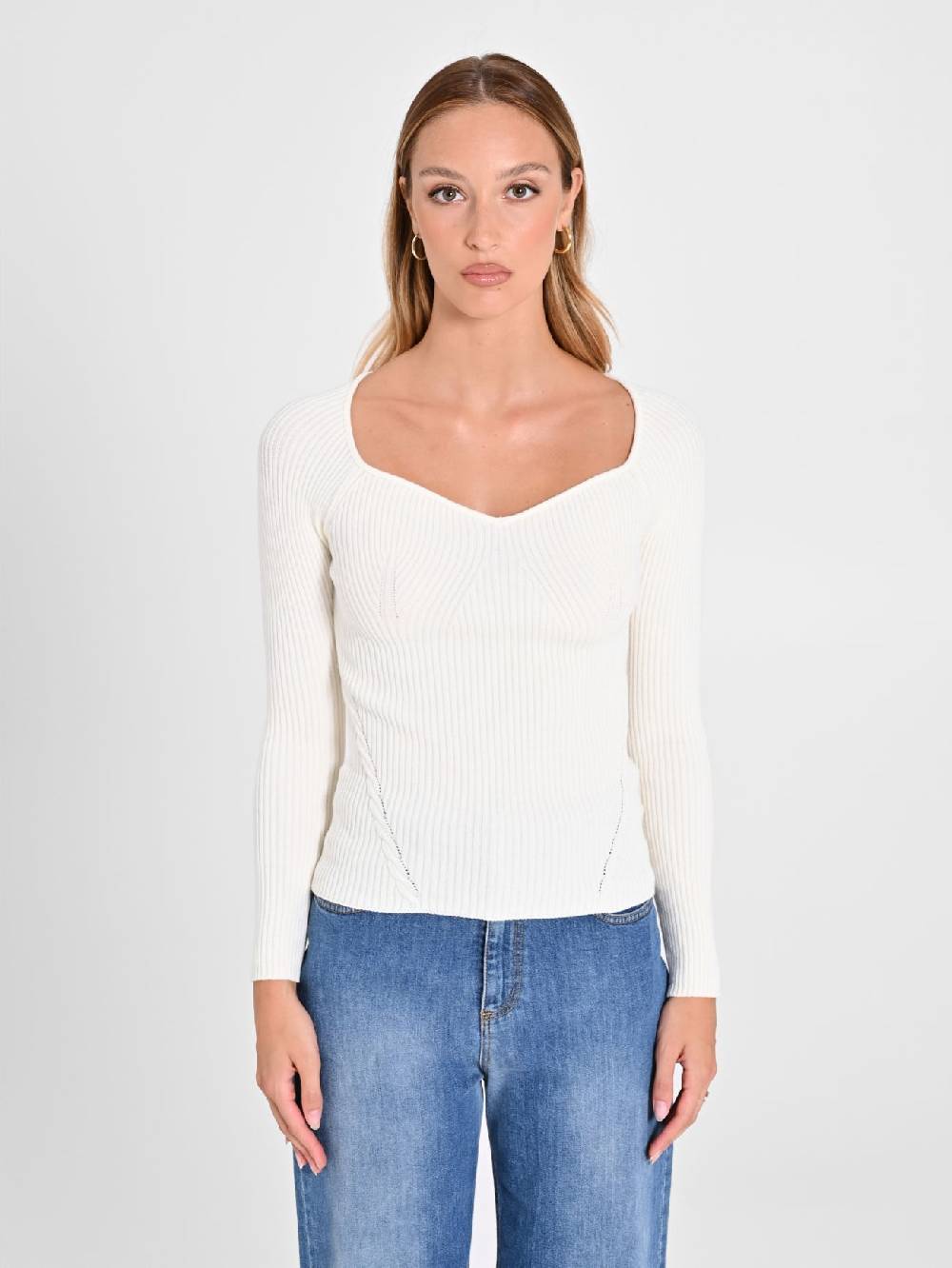 Rinascimento Maglia Bianca Con Scollo A Cuore