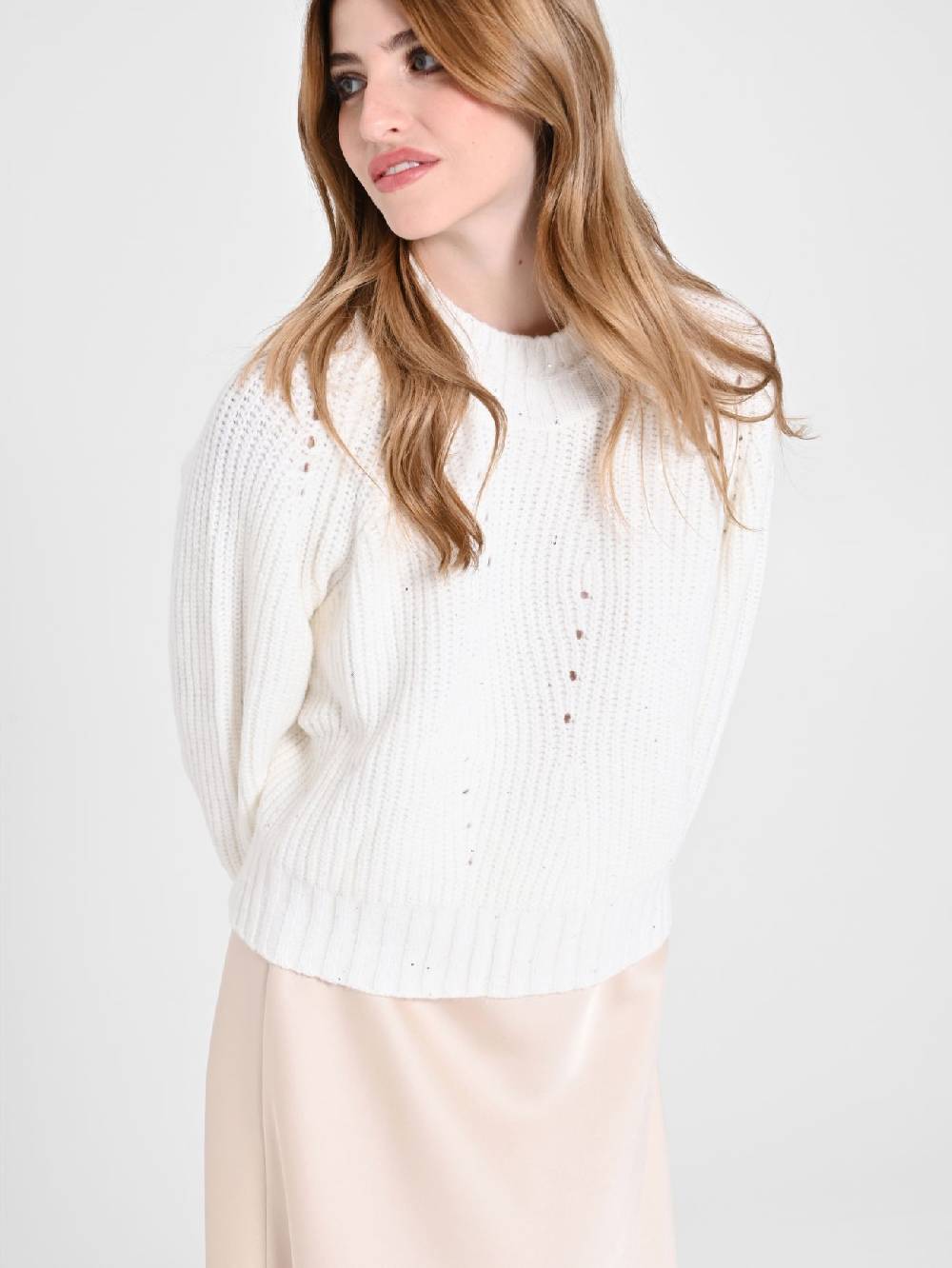 Rinascimento Maglia Bianca treccia Paillettes