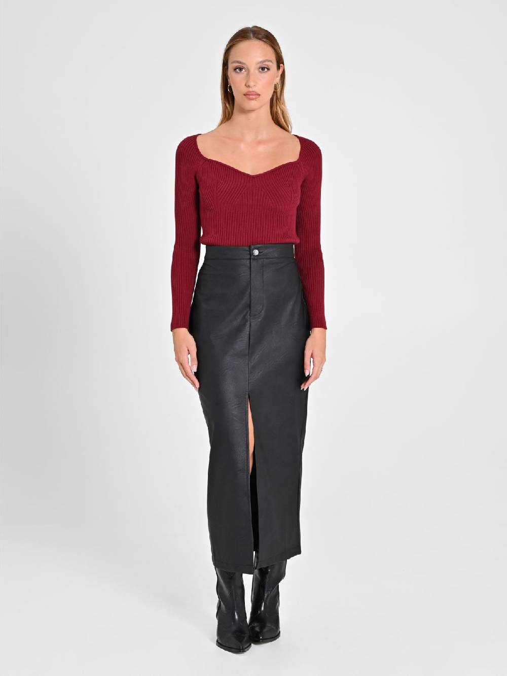 Rinascimento Maglia Bordeaux Con Scollo A Cuore