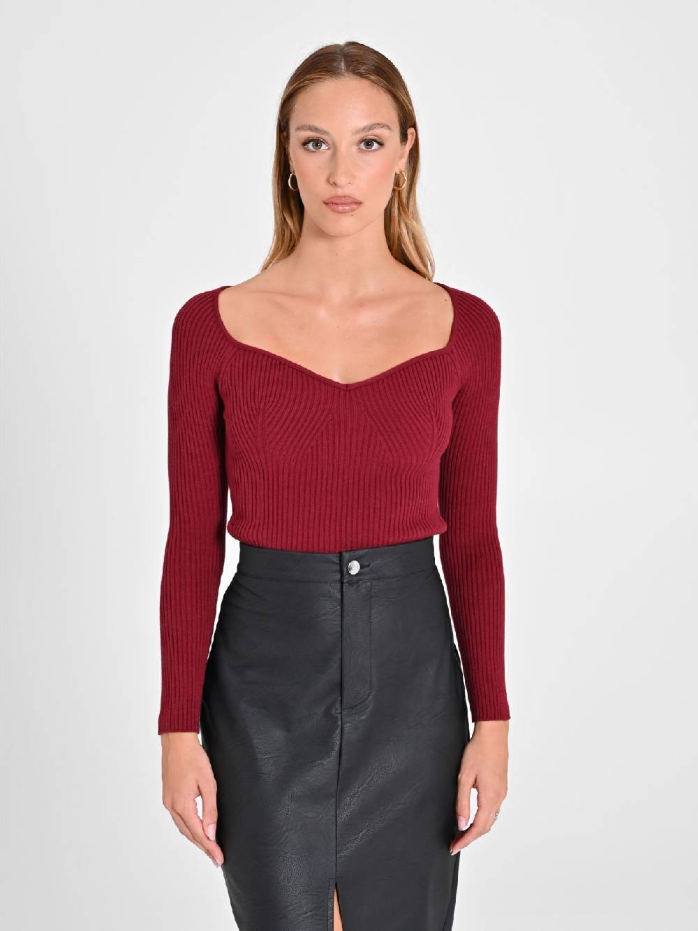 Rinascimento Maglia Bordeaux Con Scollo A Cuore