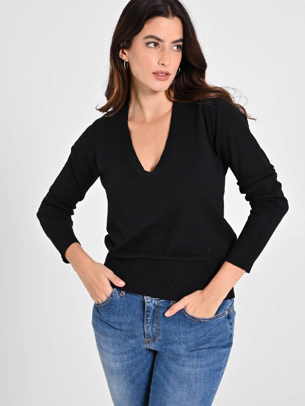 Rinascimento Maglia con Scollo a "V" Nera Ecotec®