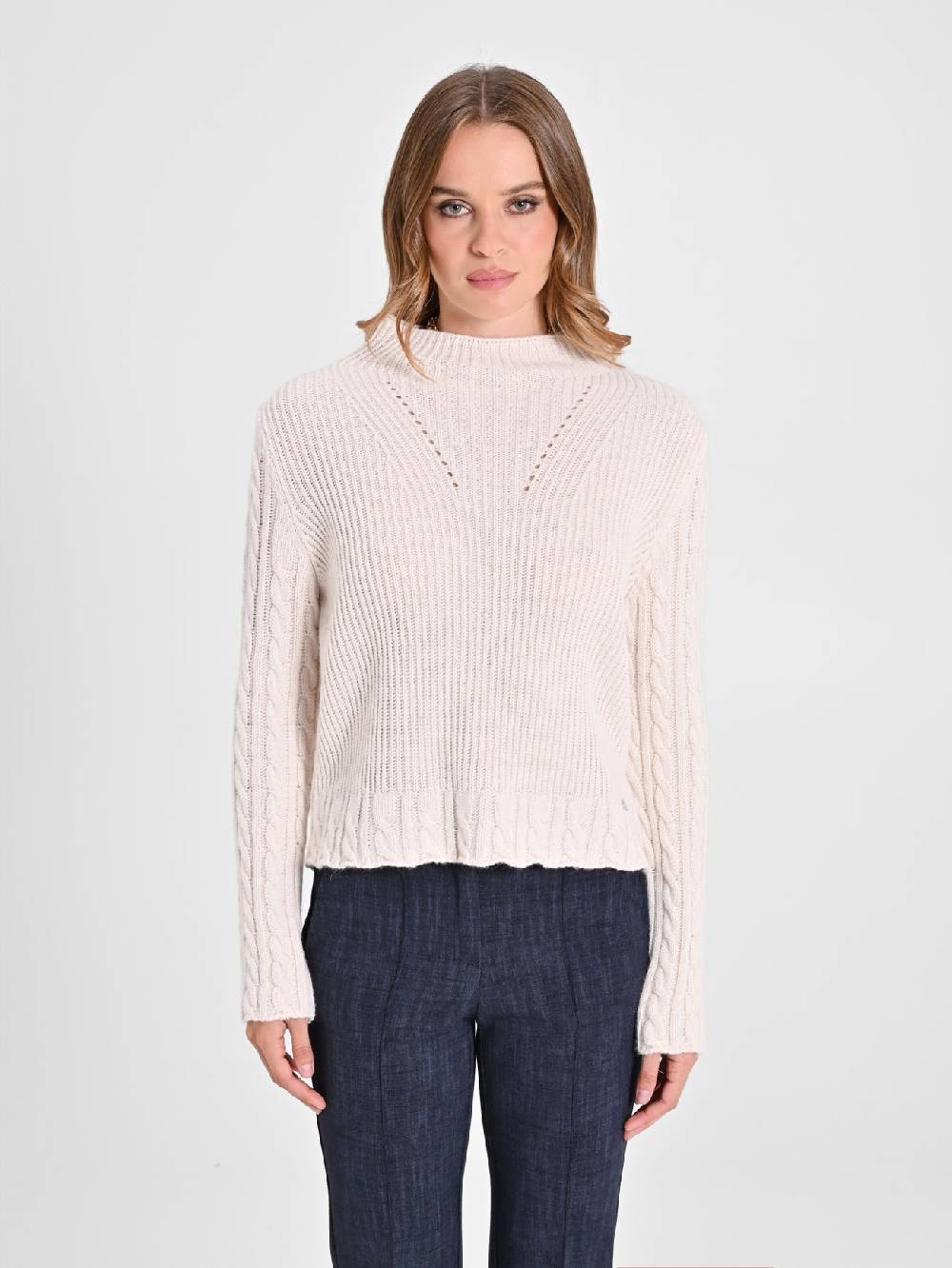 Rinascimento Maglia In Lana Bianca A Treccia